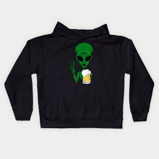 Area51 Alien Beer Peace Sign Lazy Drinking Halloween Gift Kids Hoodie